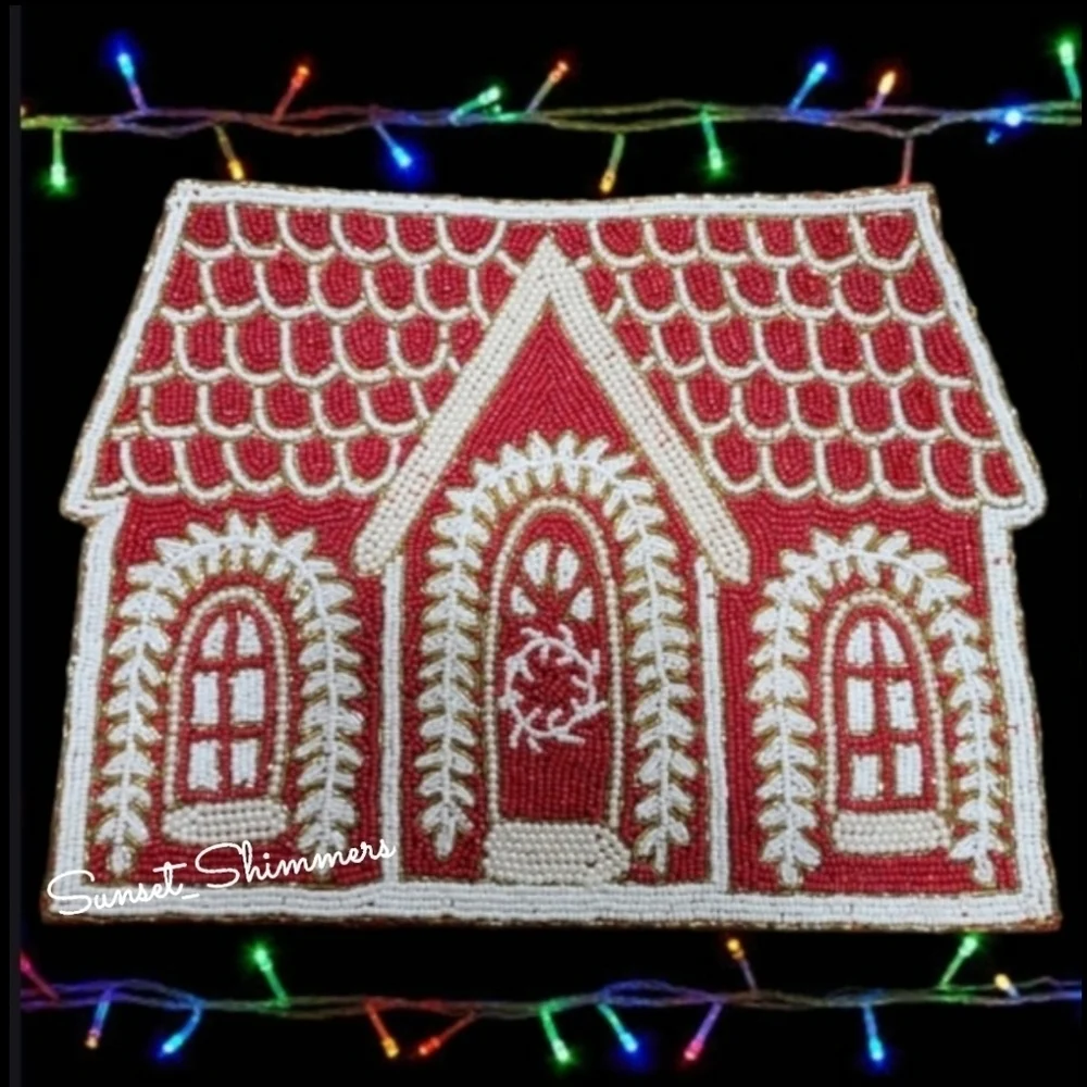 Beaded Gingerbread House Christmas Placemat Centerpiece Charger Alpine Chalet
